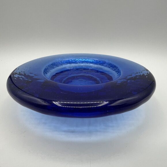Fire and Light Cobalt Blue Footed Candle Holder Wine Coaster Recycled Glass 6.5" - Picture 1 of 5